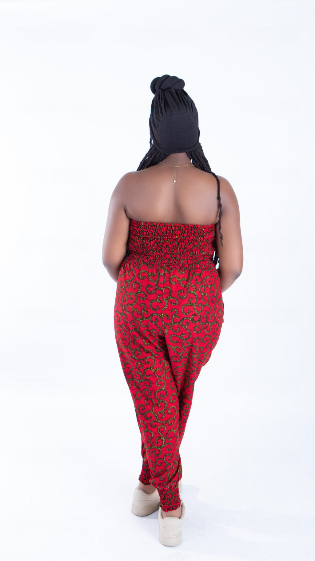 Merci Red Vine Ankara Print Bandeau and Puff Trouser Set