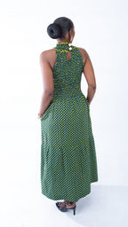 Denise Green High-neck Halter Maxi Dress in Beautiful Ankara