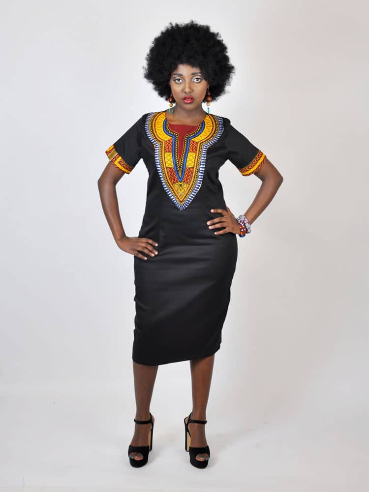 Dashiki & Polished Cotton Mix Midi Dress