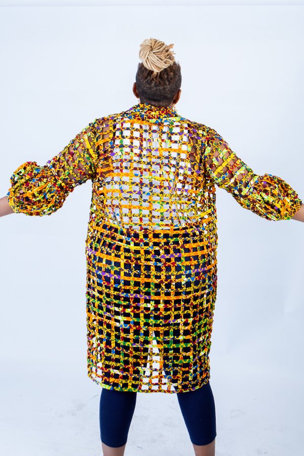Sue Lemon Yellow Ankara Weaved Mid Puff Sleeve Throw