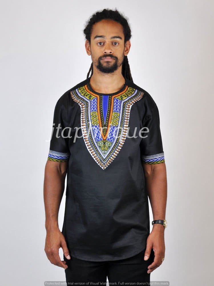 Black Dashiki Print Shirt
