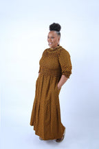 Denise Long Sleeve Maxi in Gorgeous Mustard Pattern