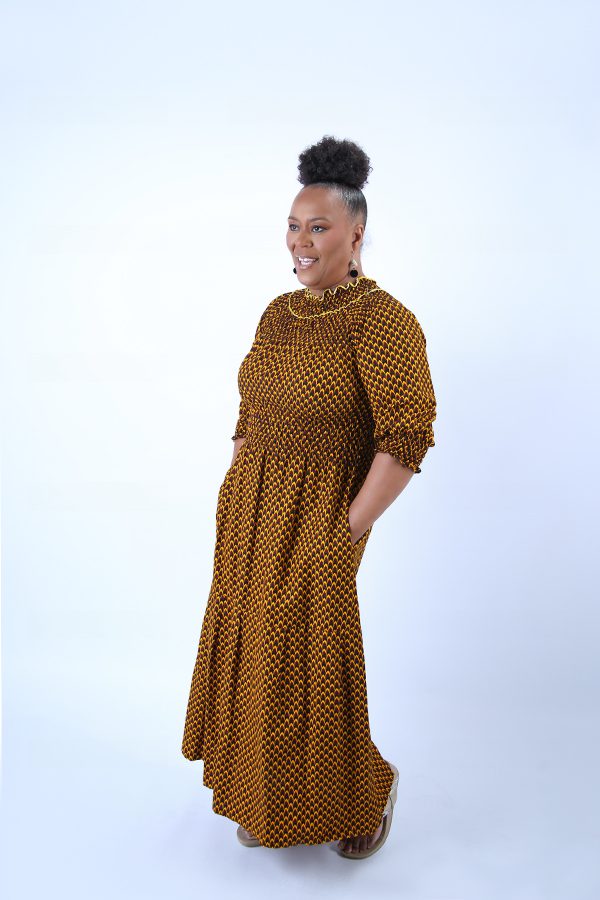 Denise Long Sleeve Maxi in Gorgeous Mustard Pattern