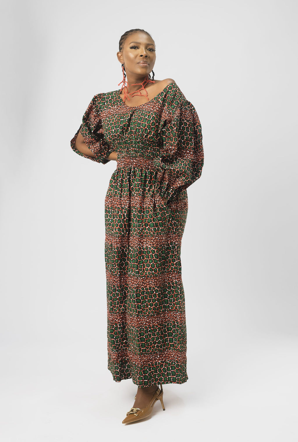 Alluring Deep Green Red Beautiful Ankara Leopard Dress