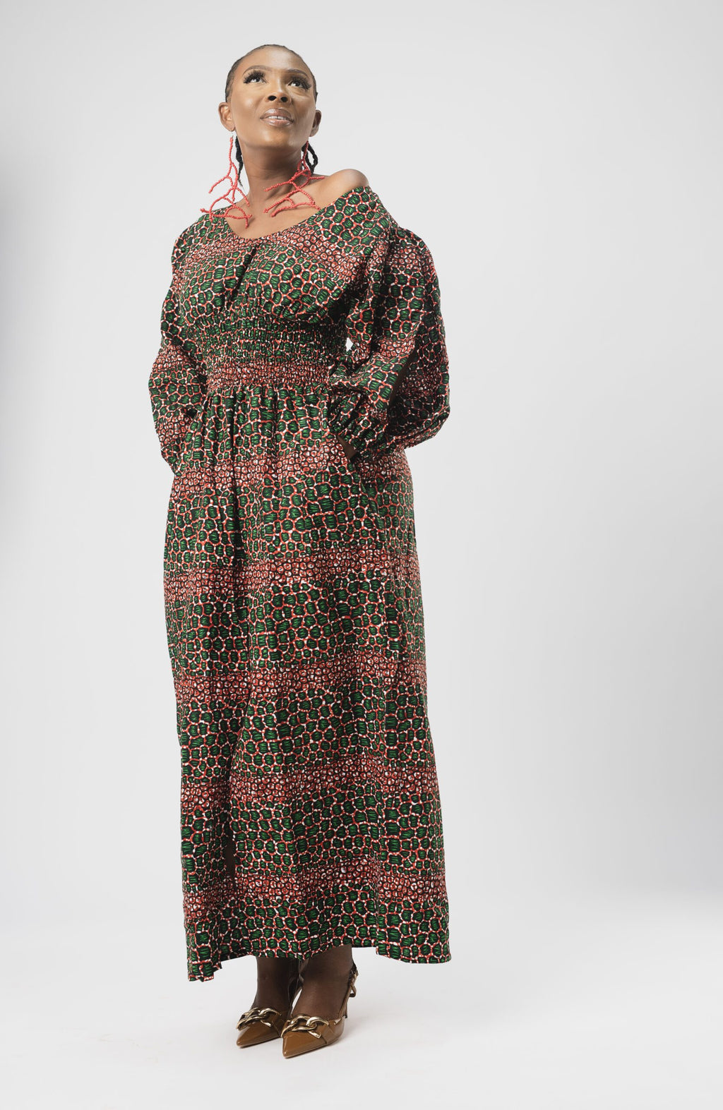 Alluring Deep Green Red Beautiful Ankara Leopard Dress