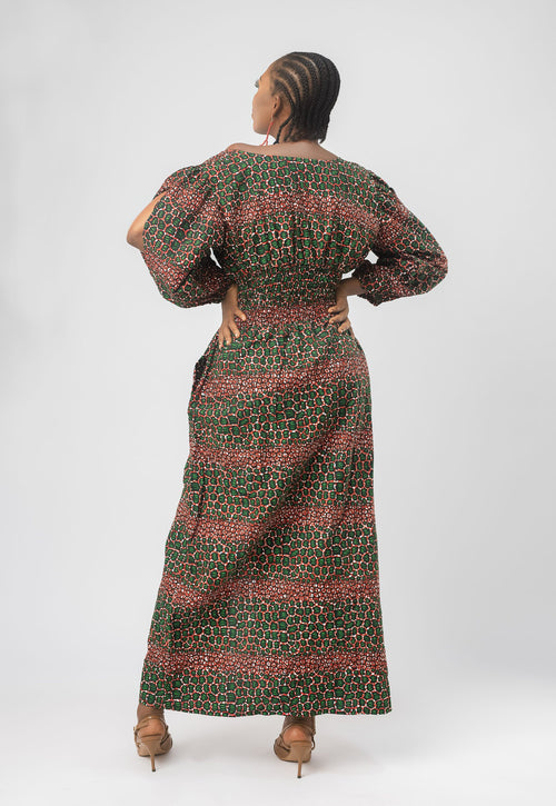 Alluring Deep Green Red Beautiful Ankara Leopard Dress