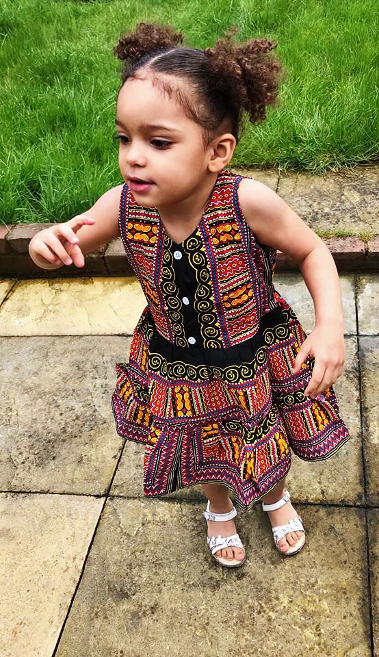 Plum Pink & Black Dashiki Summer Party Dress Size 3-4 years