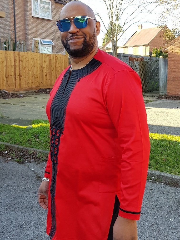 Idir Red & Black African Embroidery Shirt