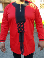 Idir Red & Black African Embroidery Shirt