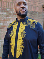 Kabelo Black & Gold Abstract Embroidery Shirt