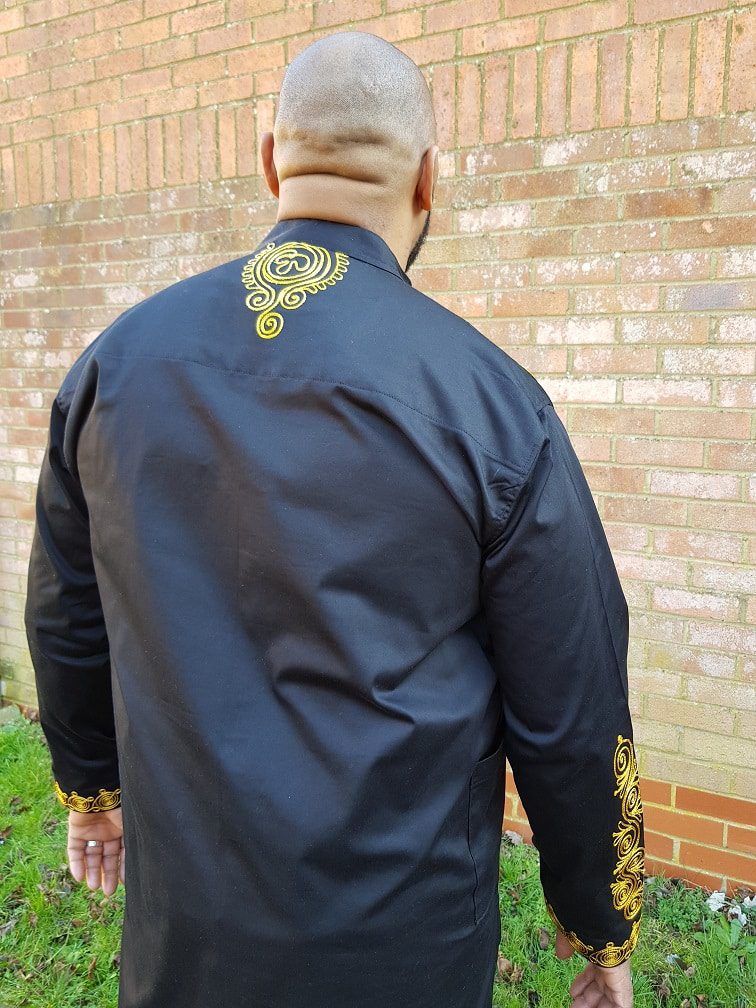 Kabelo Black & Gold Abstract Embroidery Shirt