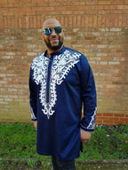 Kgosi Navy & Abstract White Embroidery Shirt