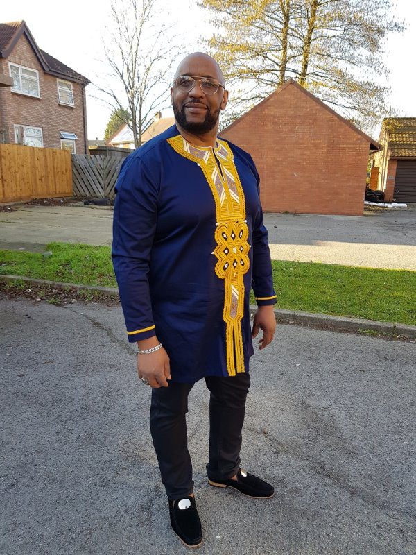 Navy Blue & Gold African Embroidered Shirt