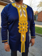 Navy Blue & Gold African Embroidered Shirt