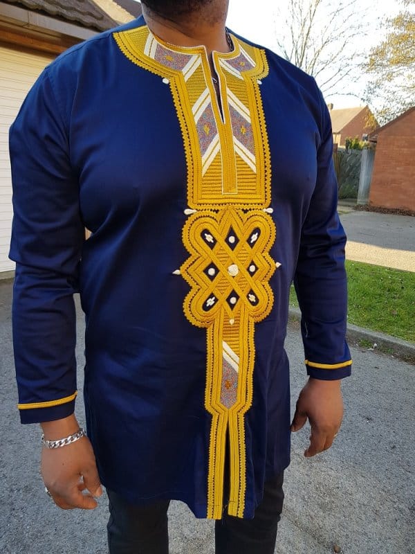 Navy Blue & Gold African Embroidered Shirt