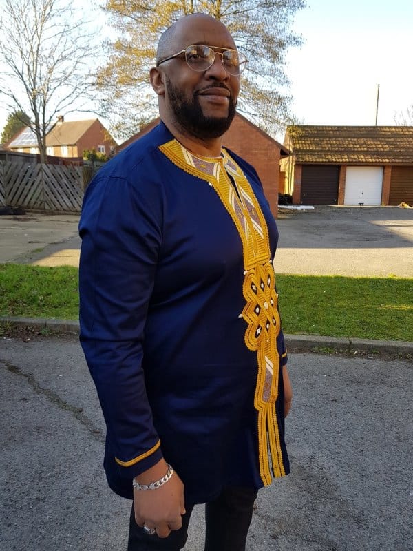Navy Blue & Gold African Embroidered Shirt