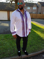 Dejen White and Purple Swirl African Embroidery Shirt