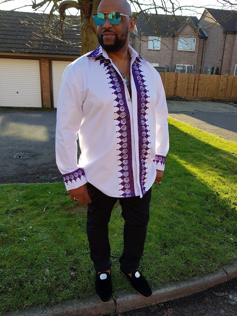 Dejen White and Purple Swirl African Embroidery Shirt