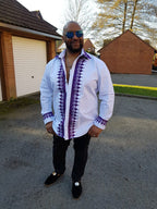 Dejen White and Purple Swirl African Embroidery Shirt