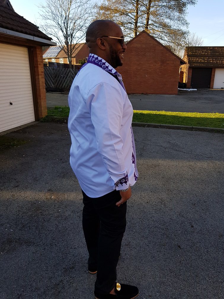 Dejen White and Purple Swirl African Embroidery Shirt