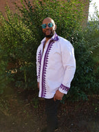Dejen White and Purple Swirl African Embroidery Shirt