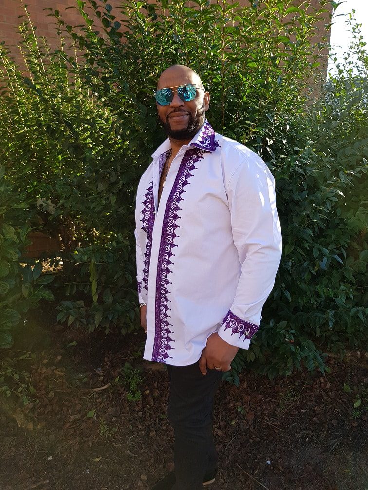 Dejen White and Purple Swirl African Embroidery Shirt