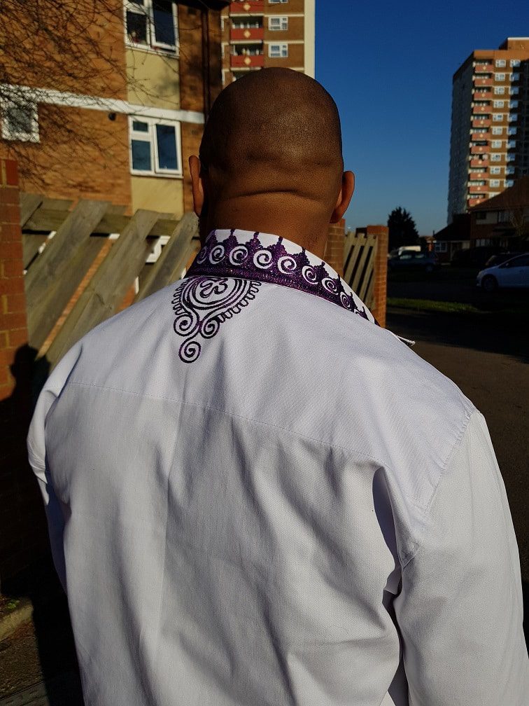 Dejen White and Purple Swirl African Embroidery Shirt