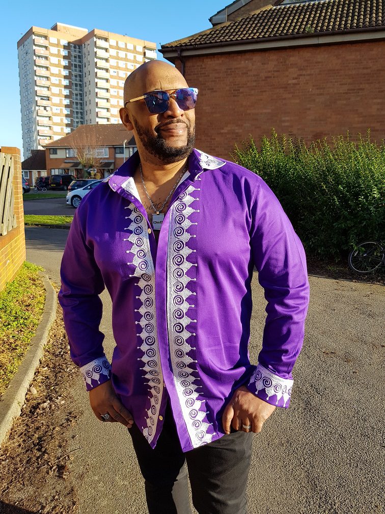Dejen Purple and White Swirl African Embroidery Shirt