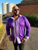 Dejen Purple and White Swirl African Embroidery Shirt