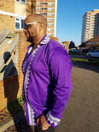 Dejen Purple and White Swirl African Embroidery Shirt