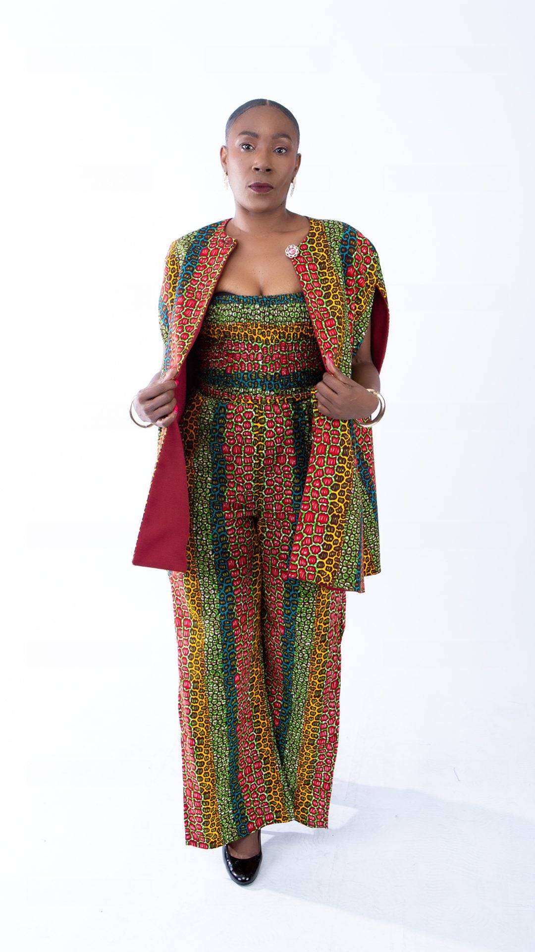 Sina Stunning Leopard Ankara Print Bandeau Slit Jumpsuit