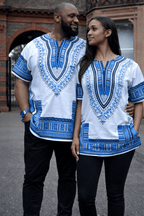 White & Blue Dashiki Shirt