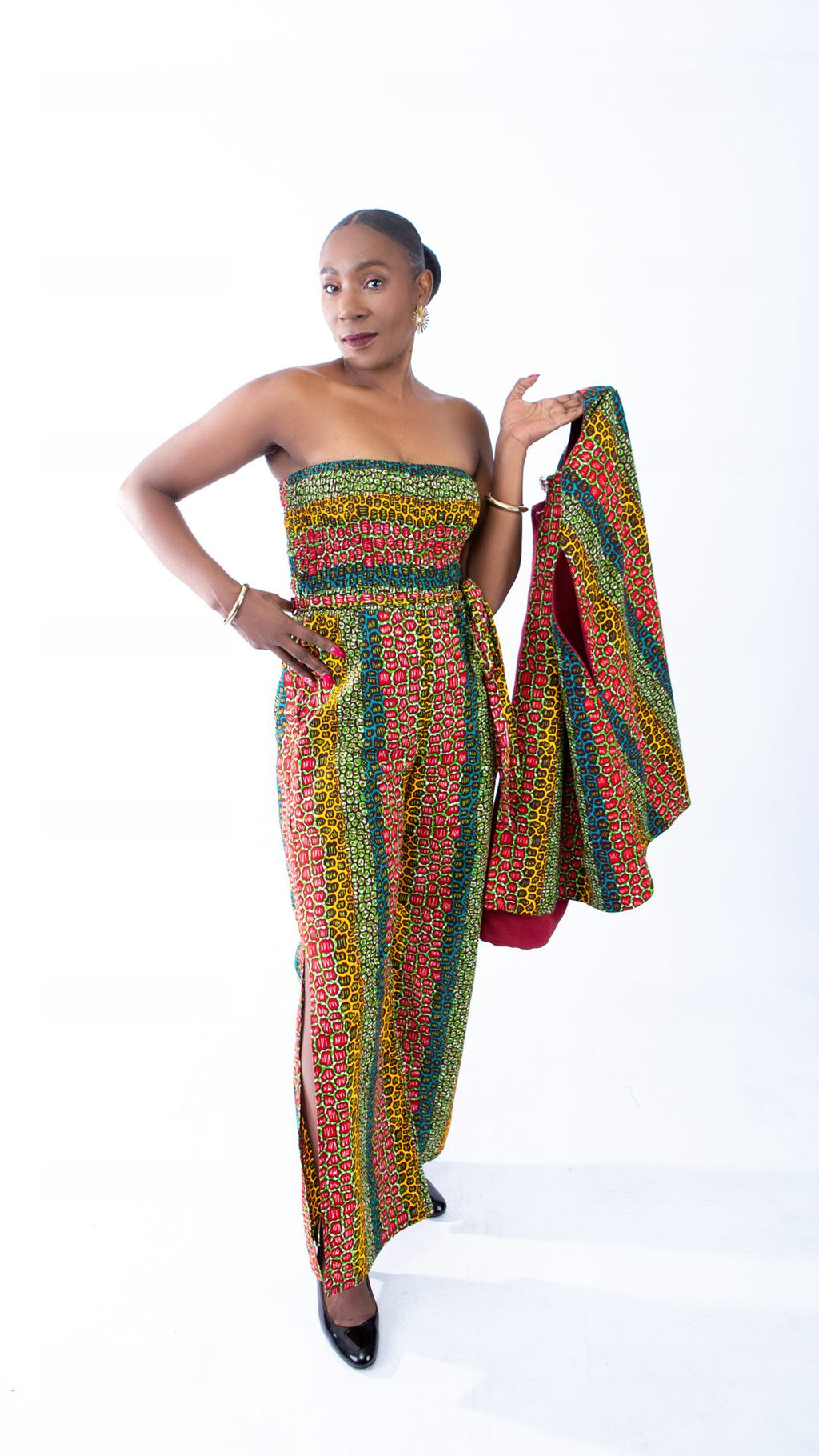 Sina Stunning Leopard Ankara Print Bandeau Slit Jumpsuit