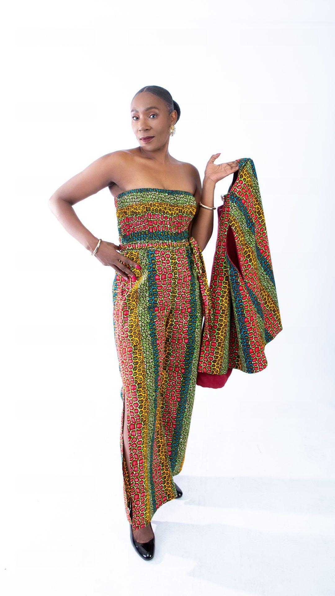 Sina Stunning Leopard Ankara Print Bandeau Slit Jumpsuit