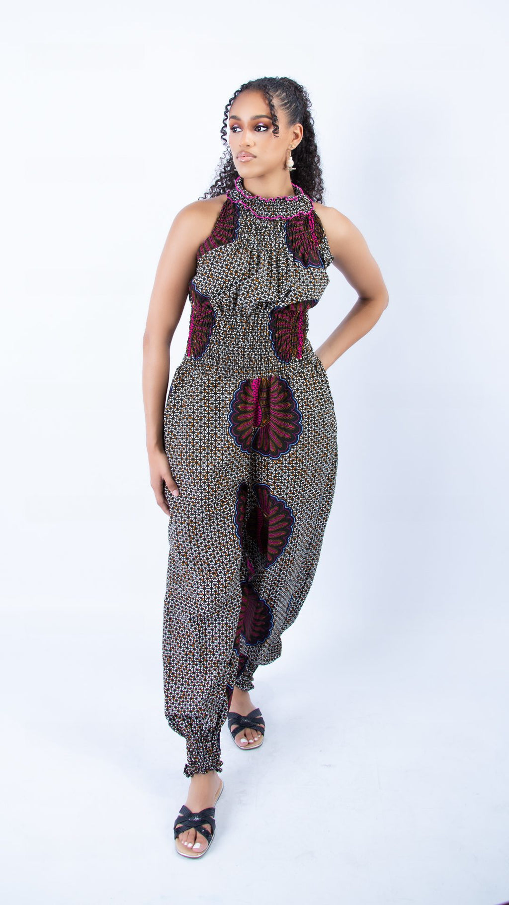 Vibrant Helen High Neck Floral Ankara Print Jumpsuit