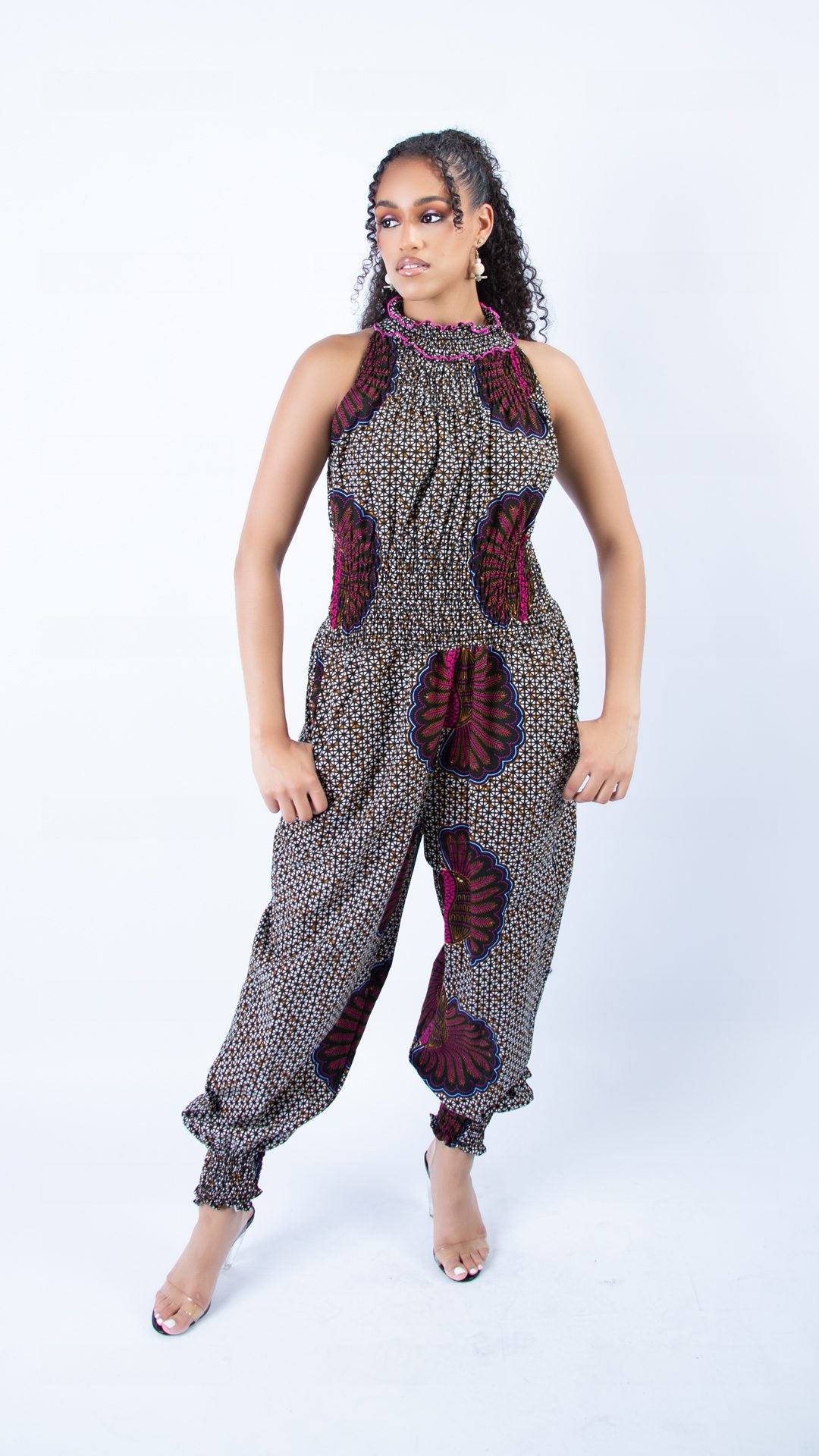 Vibrant Helen High Neck Floral Ankara Print Jumpsuit