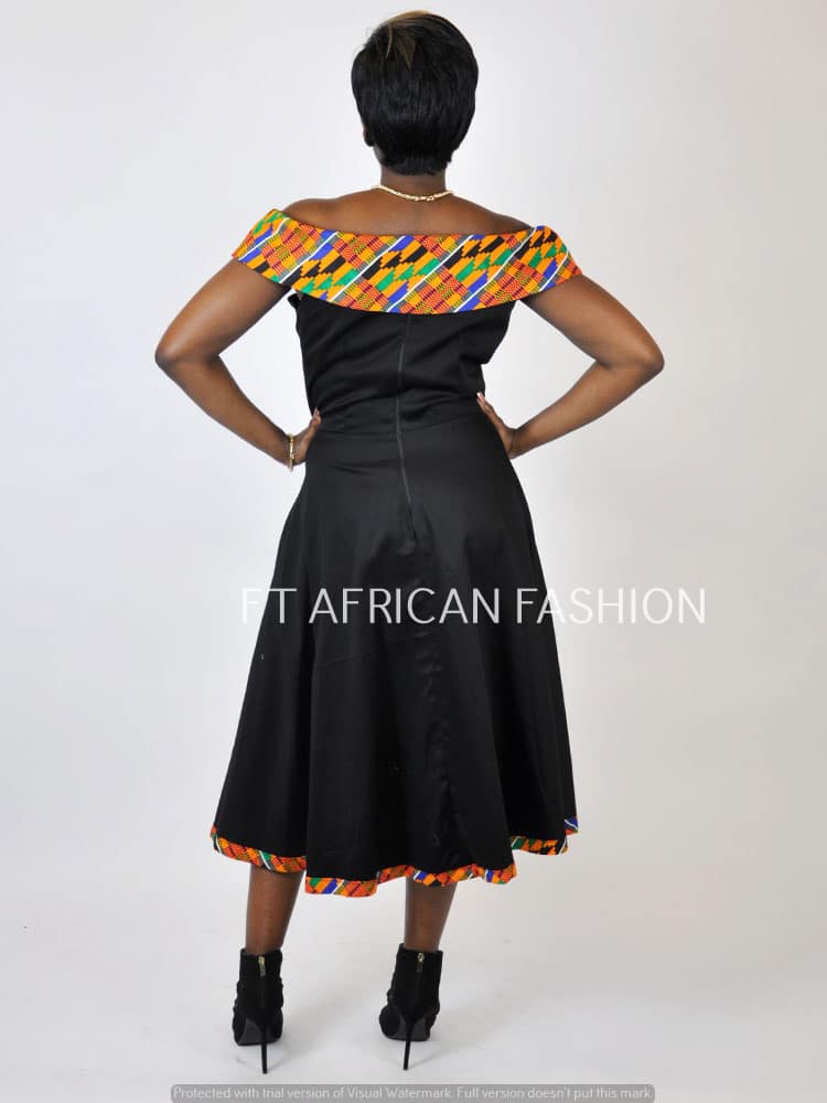 Black & Kente Fusion Skater Dress