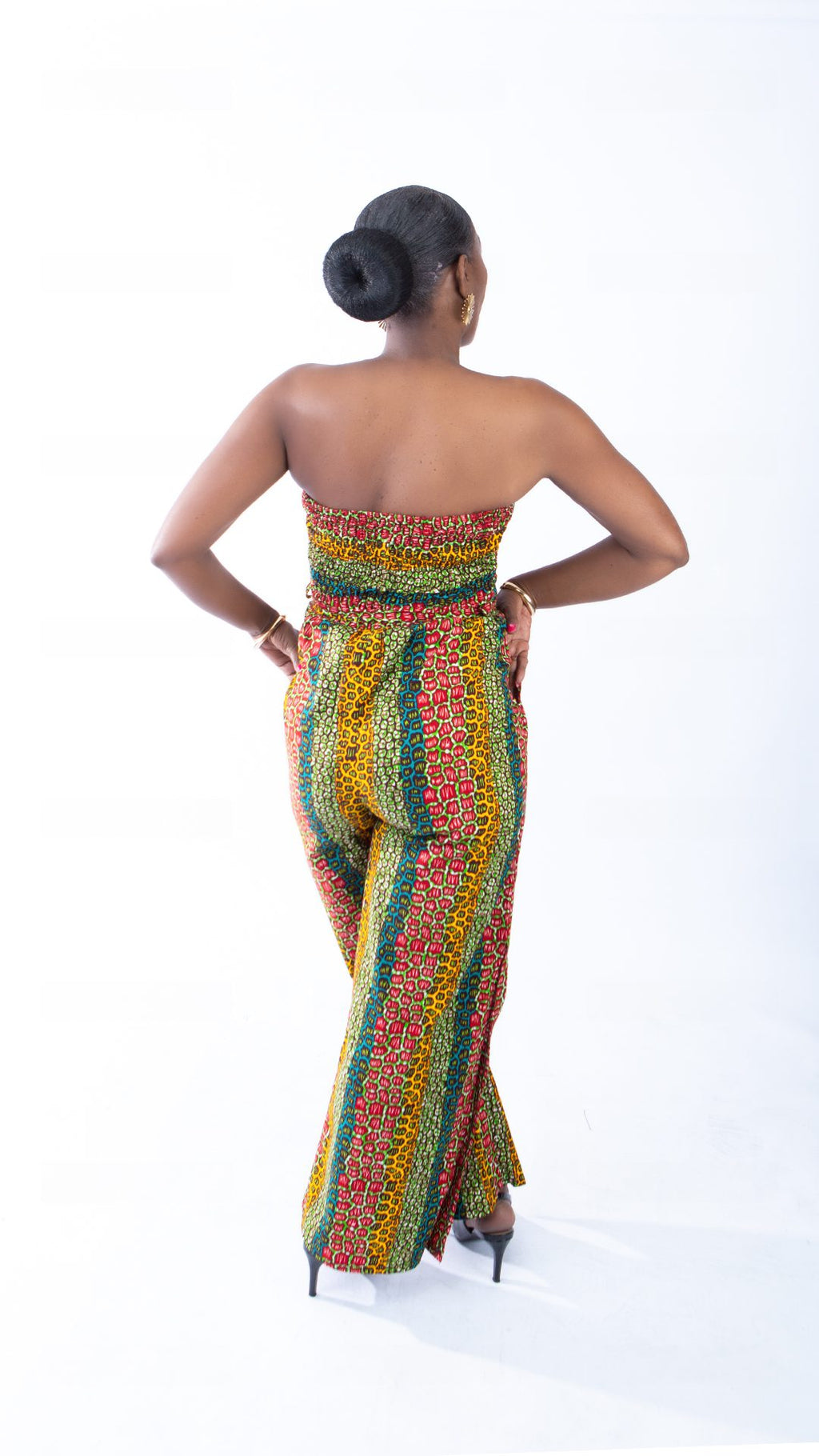 Sina Stunning Leopard Ankara Print Bandeau Slit Jumpsuit