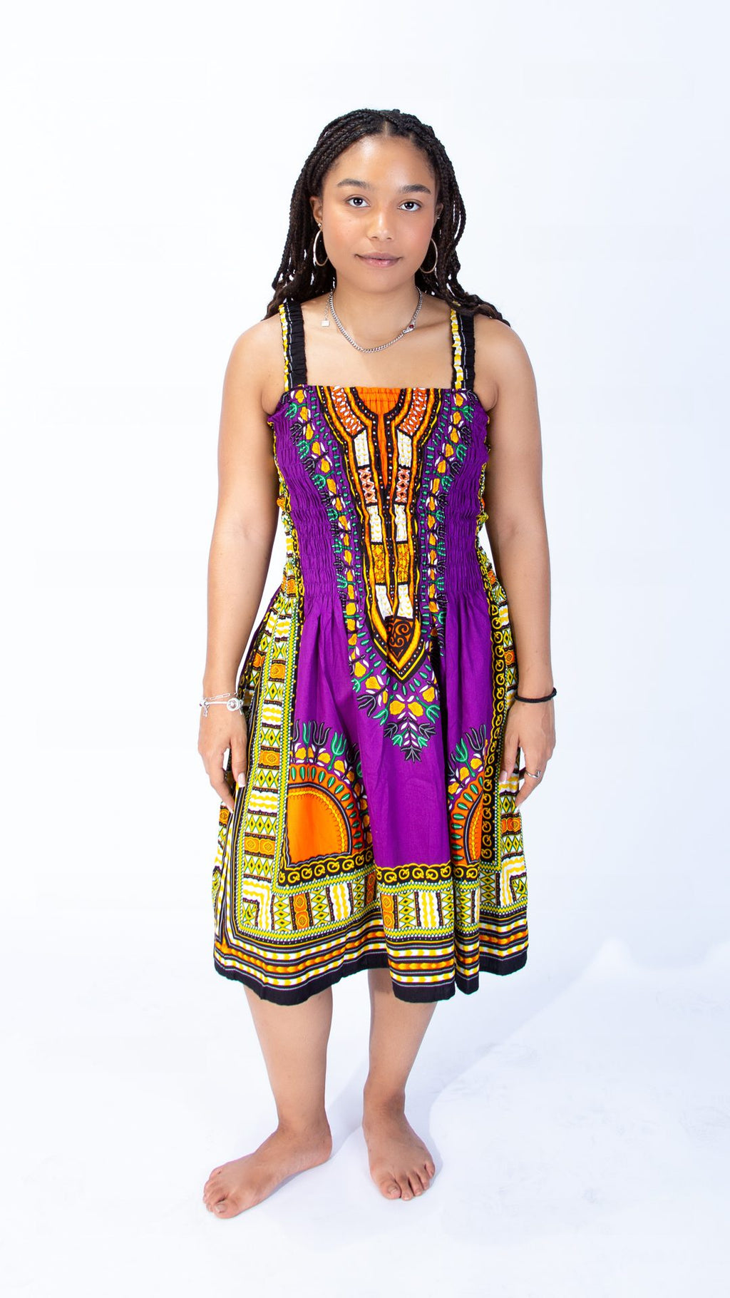 Beautiful Sarah Strap Dashiki Swing Dress Purple