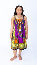 Vibrant Sarah Strap Dashiki Swing Dress Blue