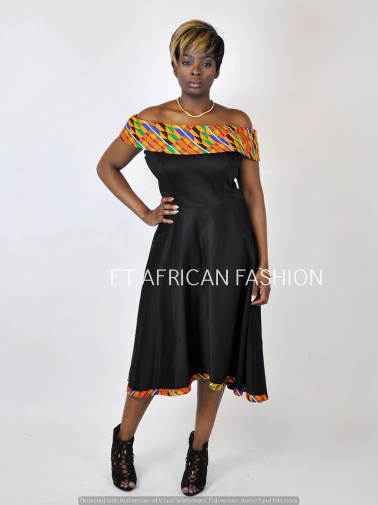 Black & Kente Fusion Skater Dress