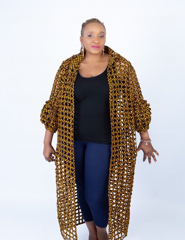 Tiana Mustard Ankara Weaved Long Puff Sleeve Overthrow