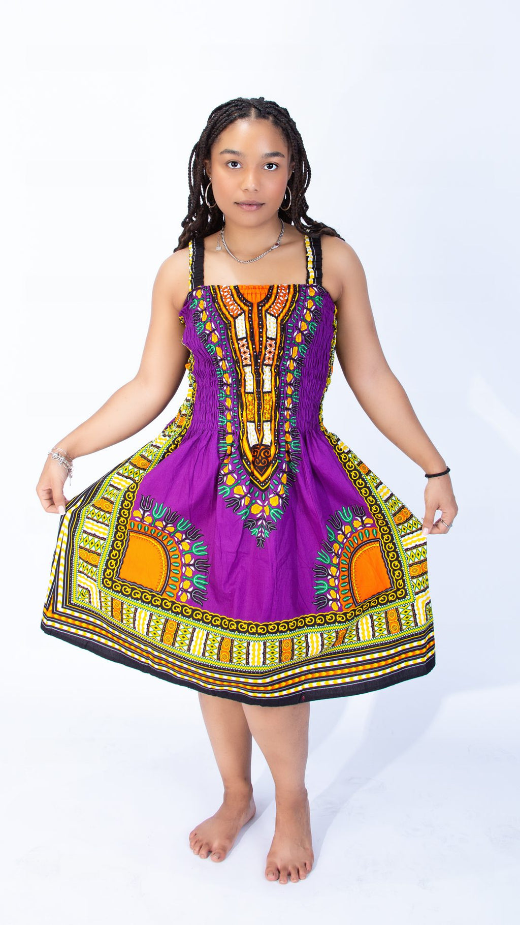 Vibrant Sarah Strap Dashiki Swing Dress Blue