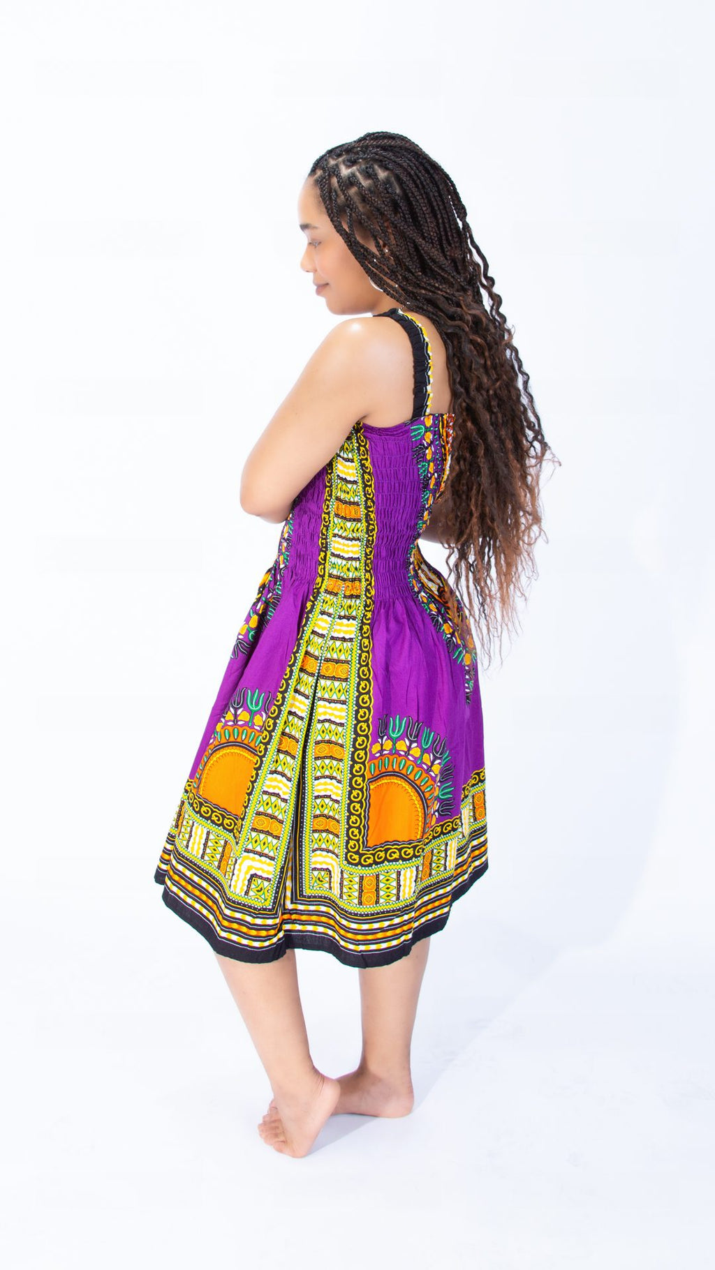 Beautiful Sarah Strap Dashiki Swing Dress Purple