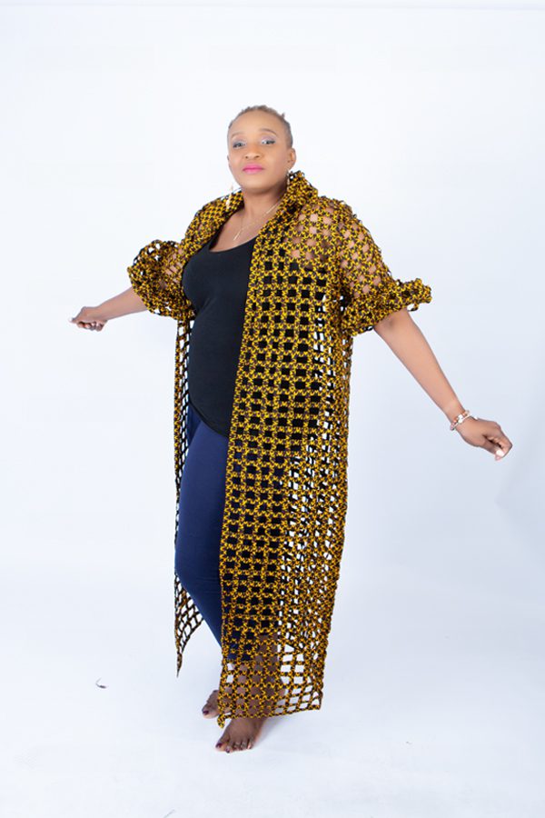 Tiana Mustard Ankara Weaved Long Puff Sleeve Overthrow