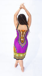 Vibrant Sarah Strap Dashiki Swing Dress Blue
