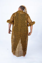 Tiana Mustard Ankara Weaved Long Puff Sleeve Overthrow