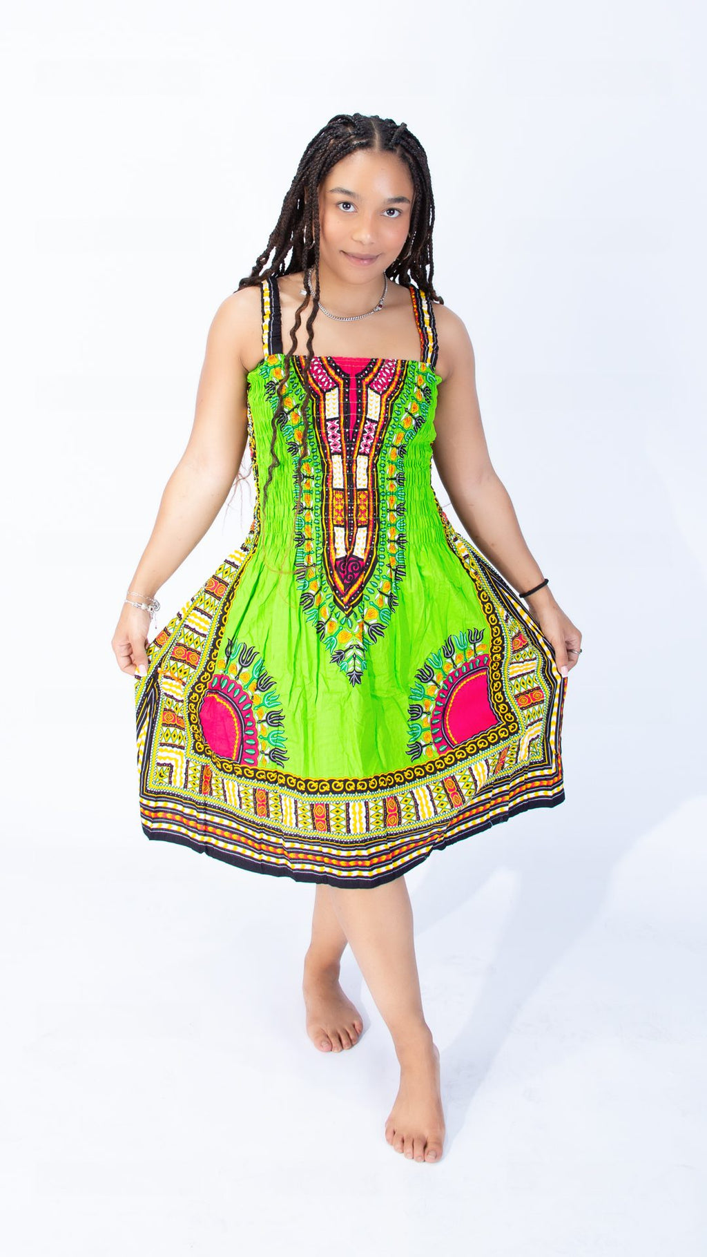 Vibrant Sarah Strap Dashiki Swing Dress Blue