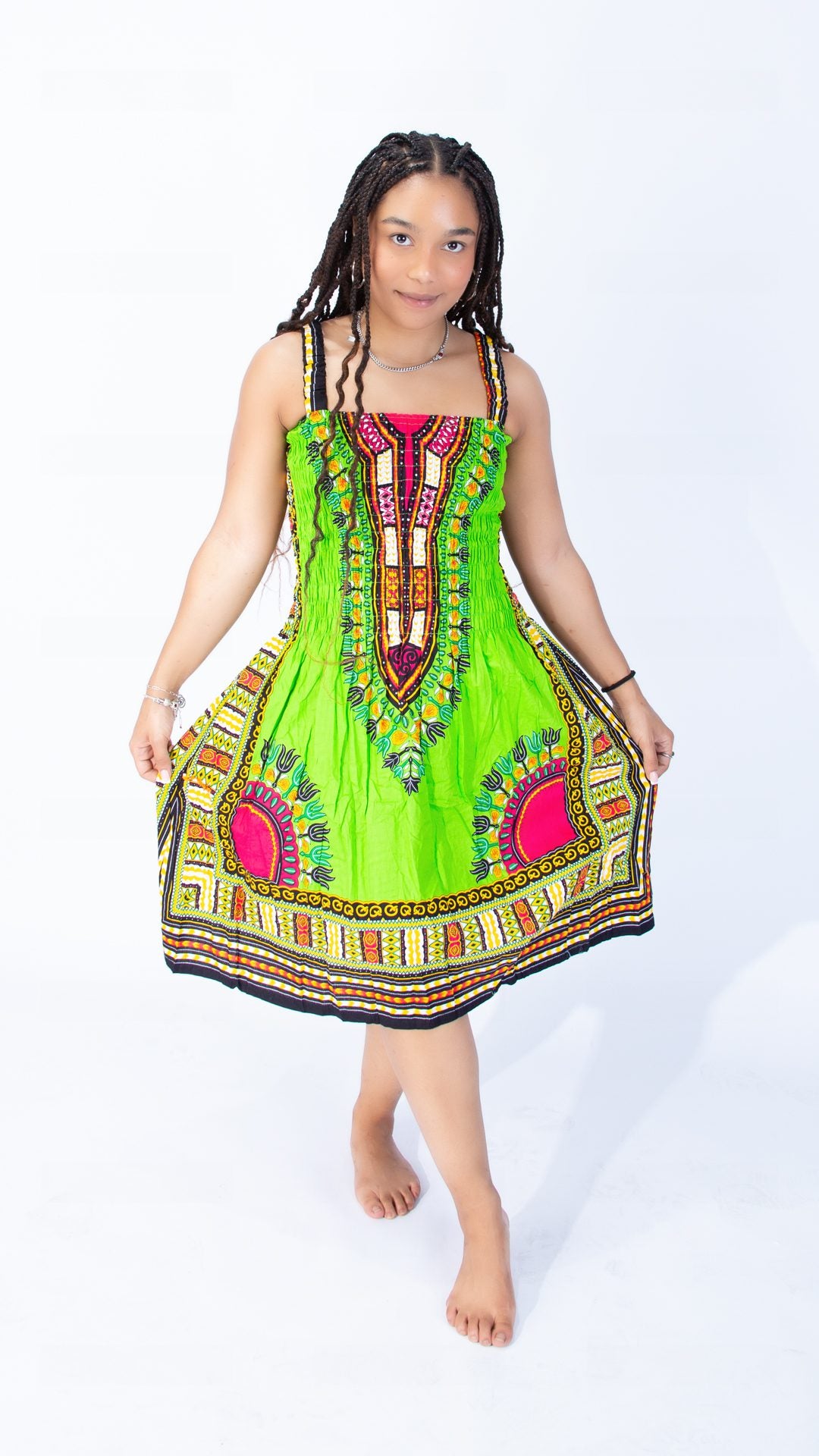 Vibrant Sarah Strap Dashiki Swing Dress Blue