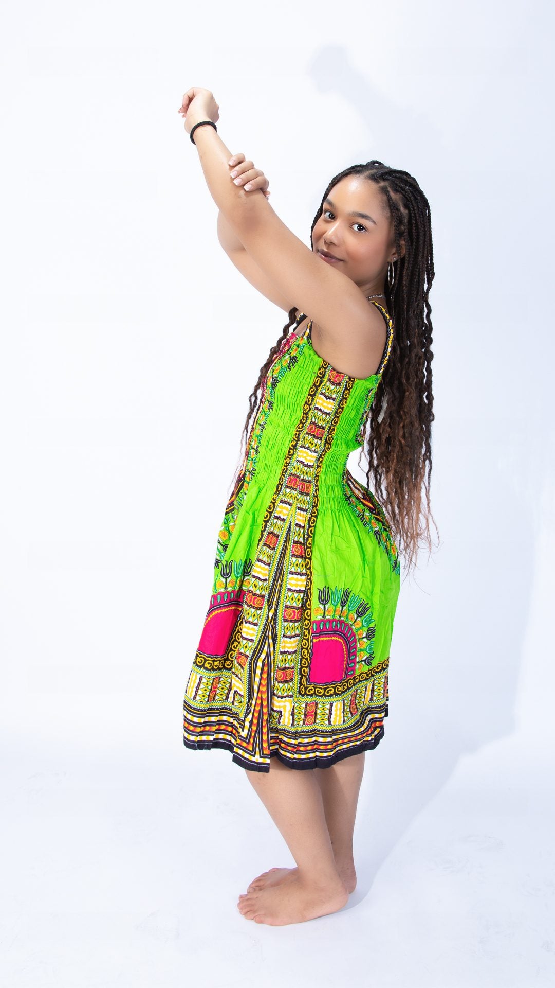 Vibrant Sarah Strap Dashiki Swing Dress Blue